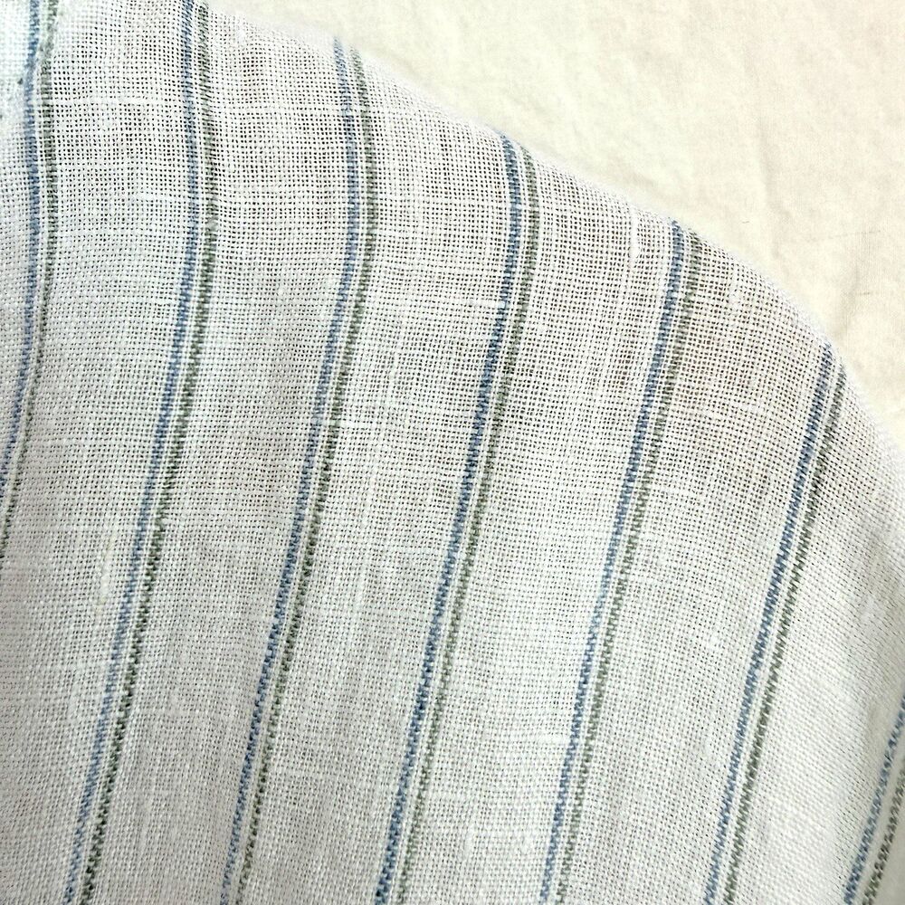 C&C California Womens Medium 100% Linen Striped Hoodie Pullover Shirt White Blue - Picture 3 of 15